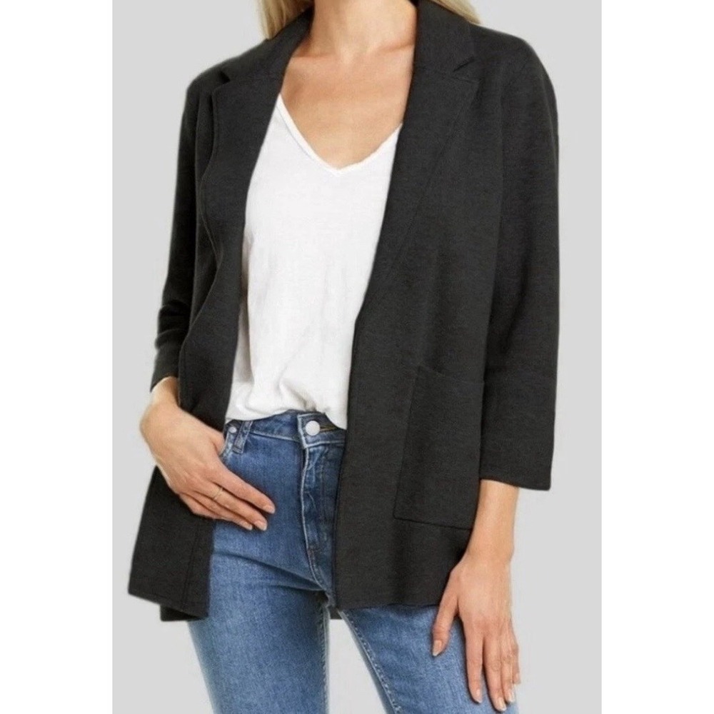 J. Crew Open Front Merino Wool Sweater‎ Blazer Cardigan Black Preppy Minimalist
